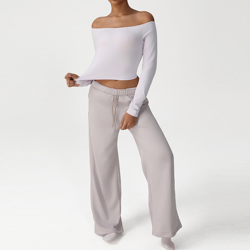 Off-Shoulder Long Sleeve + Loose Sports Pants 2-Piece Set