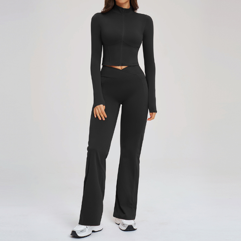 Wholesale solid color sports jacket + flared pants