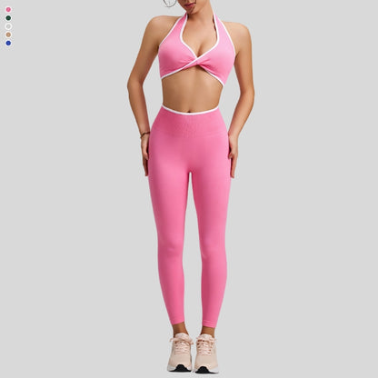 Color-Block Twist Front Bra + Matching Leggings