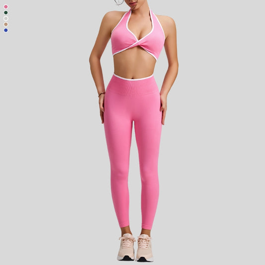 Color-Block Twist Front Bra + Matching Leggings