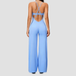 Wholesale Women's Brushed Yoga Jumpsuit – Cross Back Wide-Leg Athletic Bodysuit w/ Chest Pad