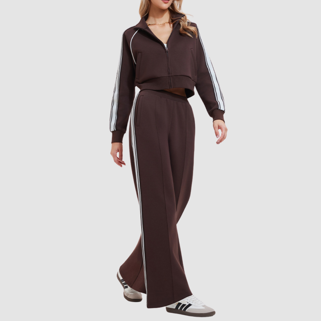 Women's Activewear Color-Block Jacket & Straight-Leg Pants Sports Set