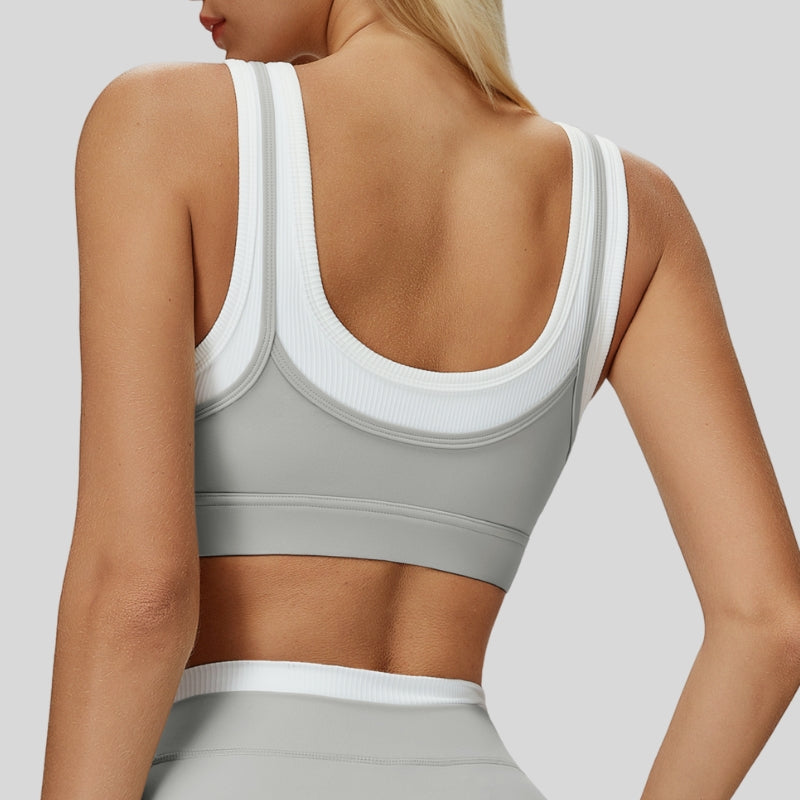 Fake two-piece contrast color stitching sports bra
