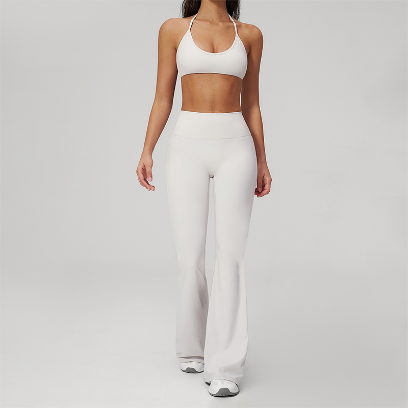 Wholesale Seam-Detail Sports Bra & High-Waist Flare Leggings Set – Brushed Yoga 2-Piece