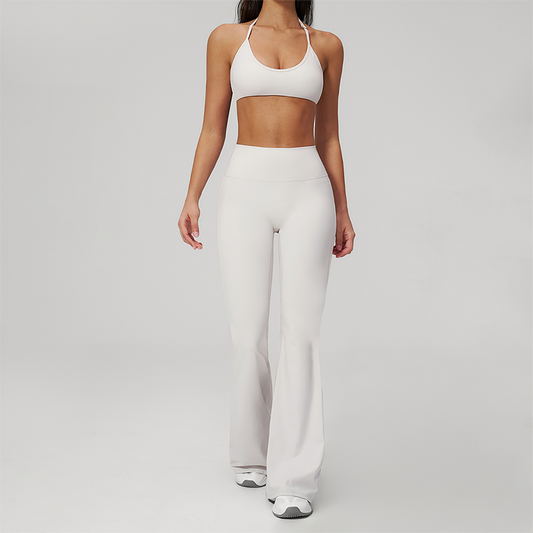Wholesale Seam-Detail Sports Bra & High-Waist Flare Leggings Set – Brushed Yoga 2-Piece