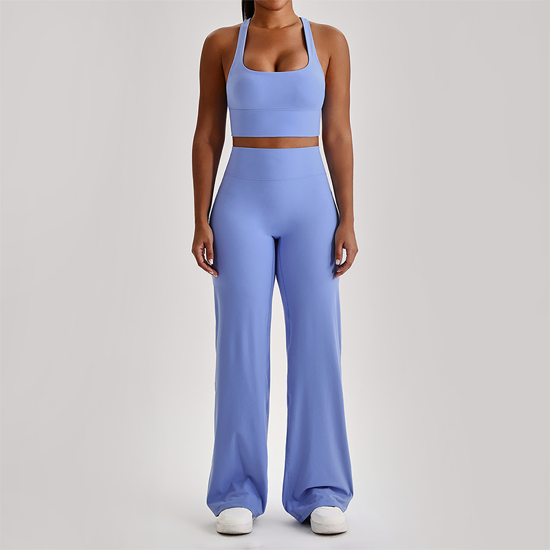 Wholesale Women's Peach Lift High Waist Flare Pants Yoga Set – Cross Back Sports Bra 0258