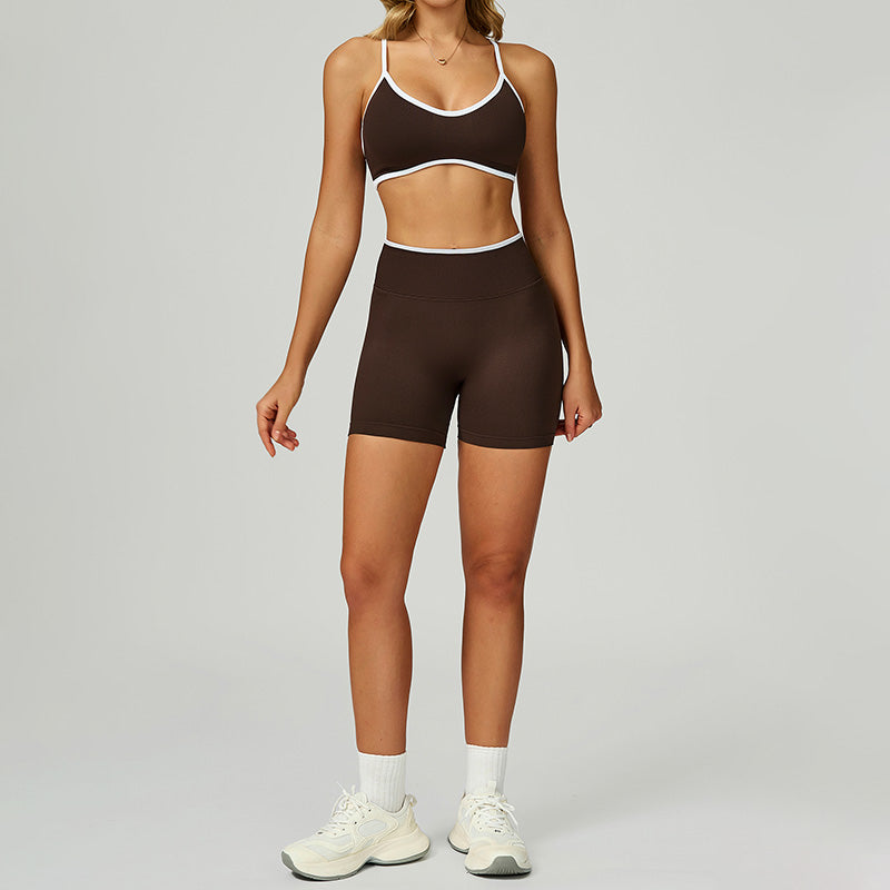Seamless Contrasting Color Sports Bra + High-waisted shorts 2-Piece Set