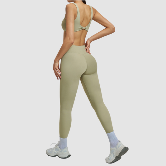 Wholesale Women's Brushed Halter Neck Backless Sports Bra + High-Waist Leggings Set – Yoga Fitness Activewear