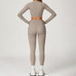 Round-neck long-sleeve high-waist fitted top+HIGH WAIST LEGGINGS 2-PIECE SET