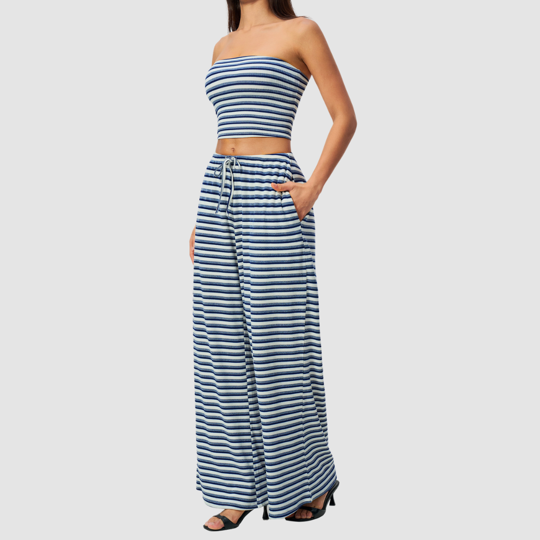 Wholesale Women's Stripe Tank Top & High-Waist Tummy Control Wide-Leg Pants