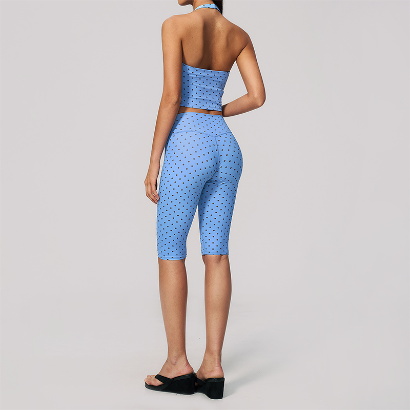Wholesale Women's Deep V high-elastic polka-dot vest + high-waisted Capri Shorts Set