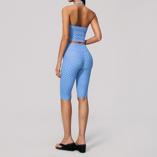 Wholesale Women's Deep V high-elastic polka-dot vest + high-waisted Capri Shorts Set