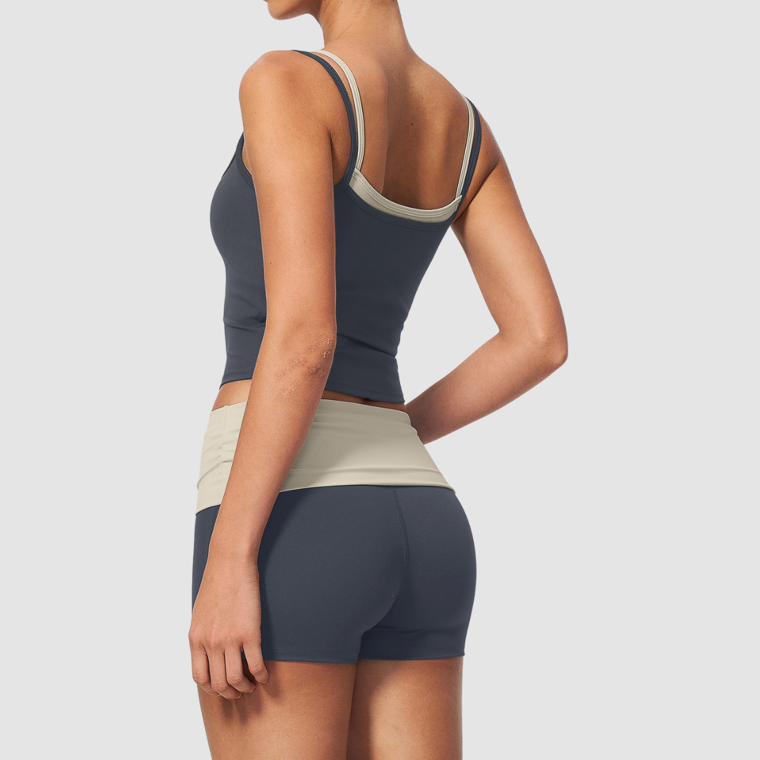 Wholesale Contrast Color Faux Two-Piece Yoga Set – Tummy Control Fitness Outfit