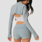 Wholesale Women's Striped Yoga Set – Long Sleeve Shrug & Foldover Shorts