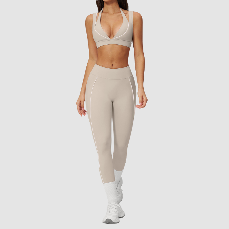 Wholesale Naked-Feel Stripe-Detail Sports Bra & High-Waist Leggings Set – Sculpting Yoga 2-Piece
