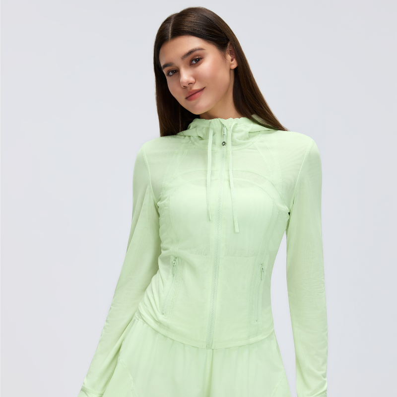 Wholesale mesh hooded yoga jacket