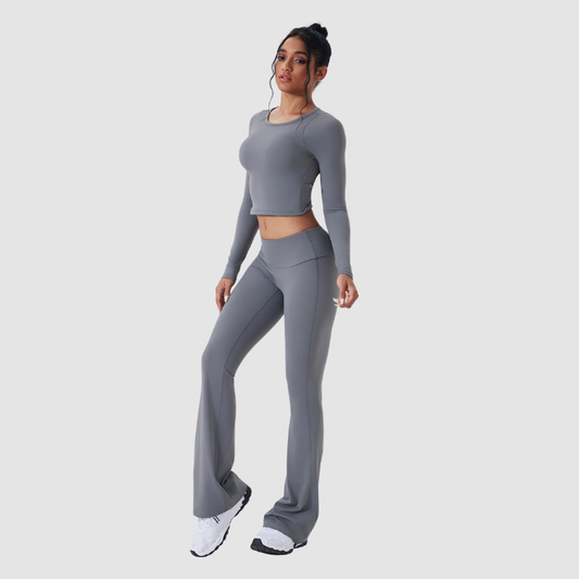 Wholesale back-cut yoga top + flared | Wonderxfans bulk activewear