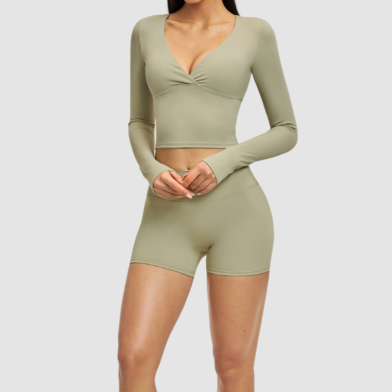 Wholesale long sleeved top+high-heeled tight shorts | Wonderxfans bulk activewear