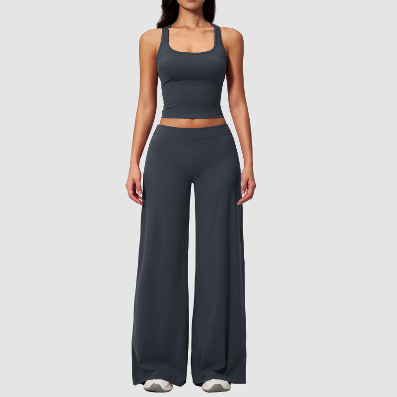 Wholesale Seam-Detail Cropped Vest & Hip-Lifting Wide-Leg Pants Set