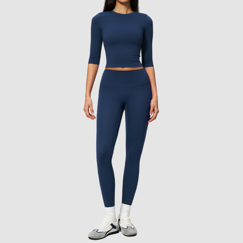 Wholesale Women's 3/4 Sleeve Crop Top & Full-Length Leggings Set – Seamless Yoga Activewear