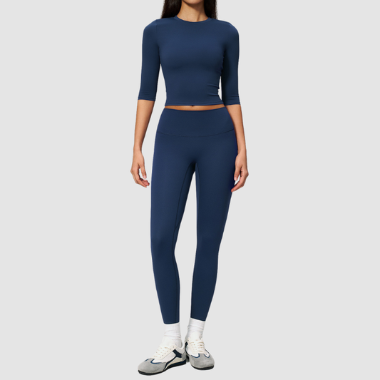 Wholesale Women's 3/4 Sleeve Crop Top & Full-Length Leggings Set – Seamless Yoga Activewear