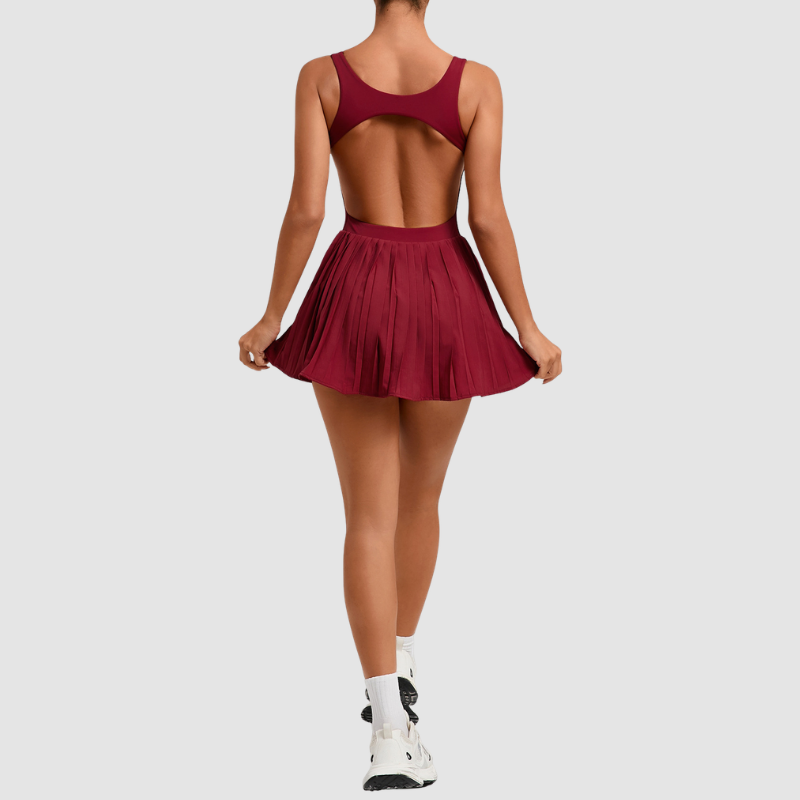 Wholesale Women's Open-Back Tennis Dress – Anti-Exposure Pleated Yoga Skirt