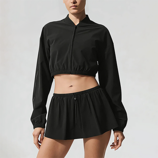 Wholesale Women's Ice-Cool Zip-Up Long Sleeve Jacket & Tennis Skirt Set – Quick-Dry Sun Protection