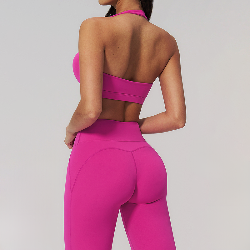 Halter Sports Bra + High-waisted Flared Leg pants 2-Piece Set