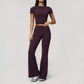 Wholesale Women's Buttery Soft Short Sleeve Crop Top & Flare Pants Yoga Set