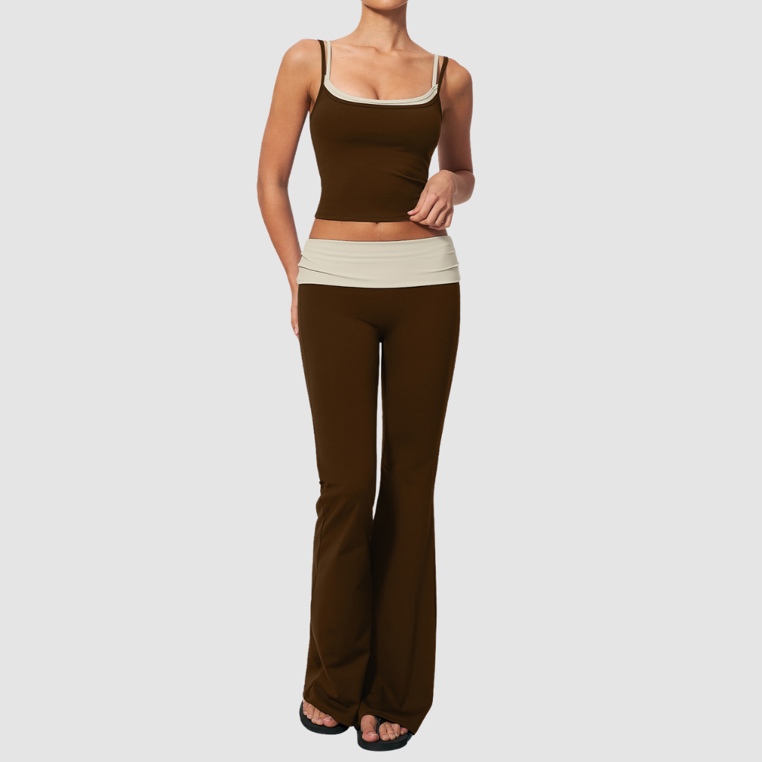 Wholesale Contrast Color High Waist Yoga Set – Tummy Control Fitness Outfit