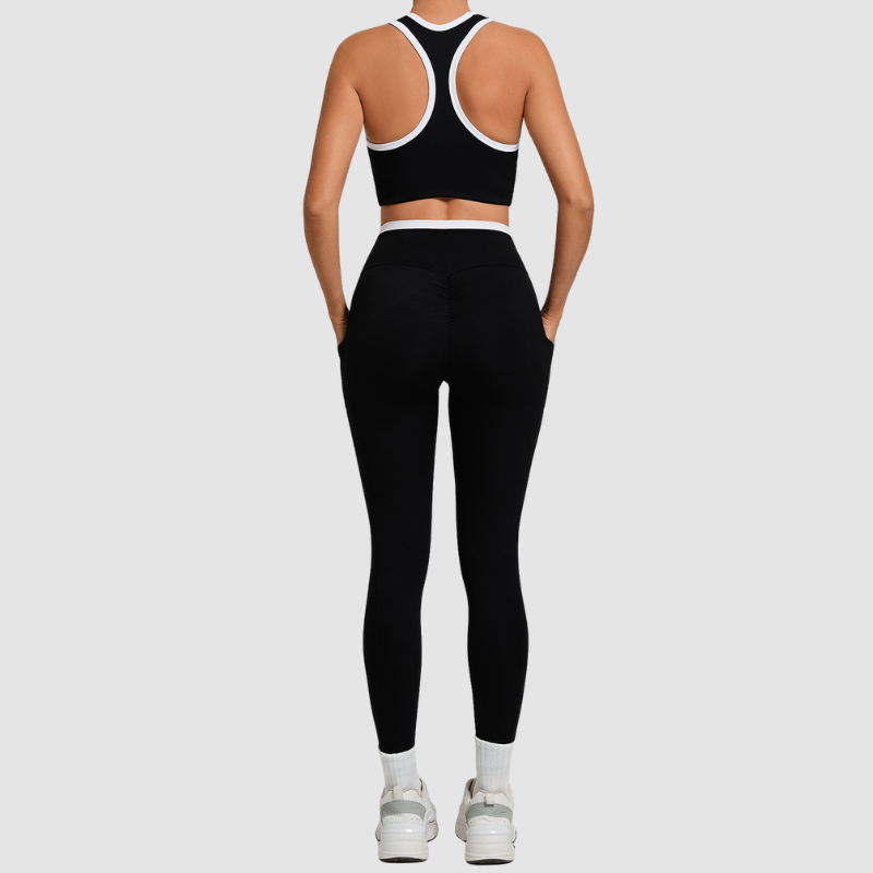 Wholesale contrasting vest+cross waistline legging set | Wonderxfans bulk activewear
