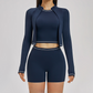 Color blocked Sports jacket+Sport vest+Tight shorts Running fitness 3-piece set