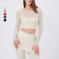Faux Two-Piece Mesh Off-the-Shoulder Long-Sleeve Top
