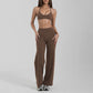 Halter-neck backless bra + loose wide-leg pants 2-piece set