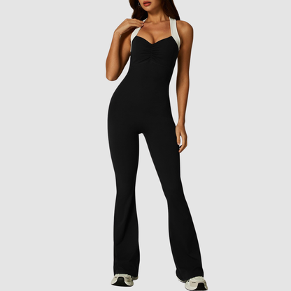 Women's Wholesale Activewear Cross-Back V-Neck Flared-Leg Yoga Jumpsuit