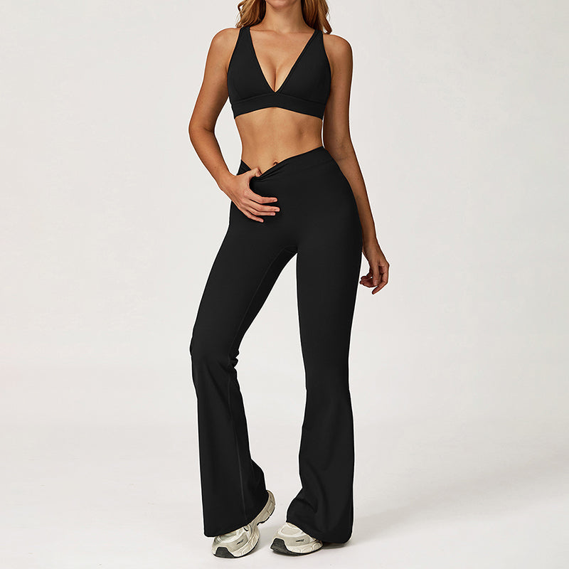 Triangle Cup Sports Bra + Flared Leg Pants 2-Piece Set
