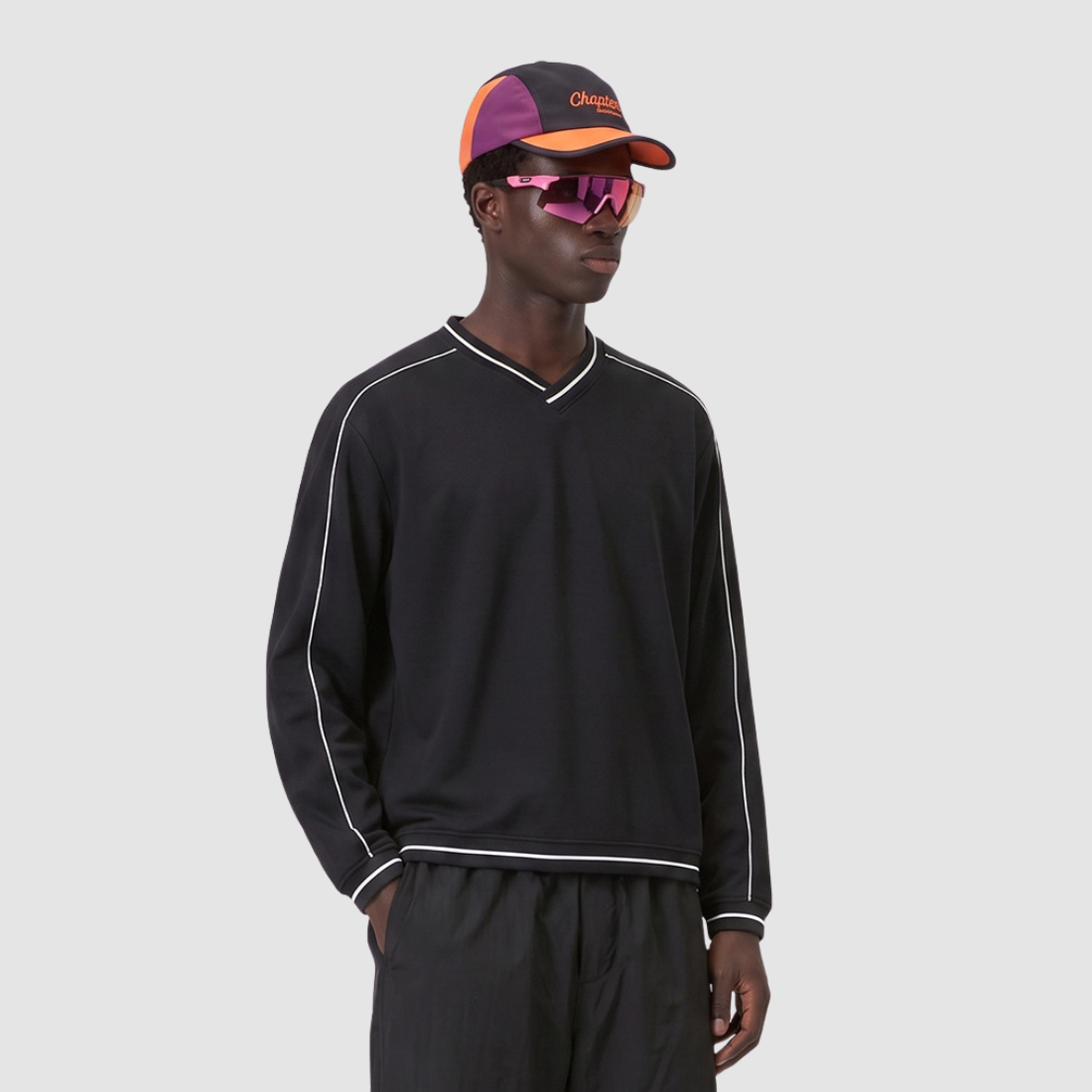 Wholesale Contrast V-Neck Drop-Shoulder Sweatshirt