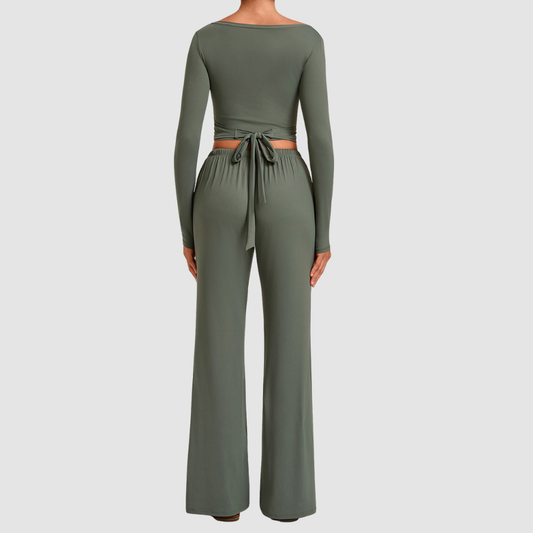 Wholesale Women’s Tie-Front Zip Yoga Cover-Up & Straight-Leg Pants Set