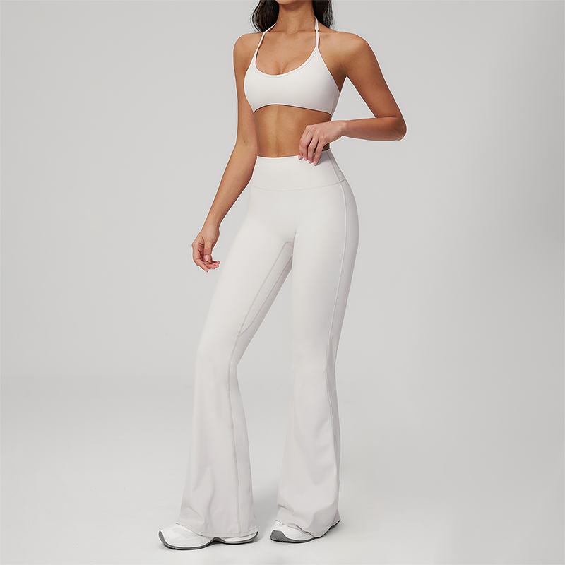 Wholesale Seam-Detail Sports Bra & High-Waist Flare Leggings Set – Brushed Yoga 2-Piece