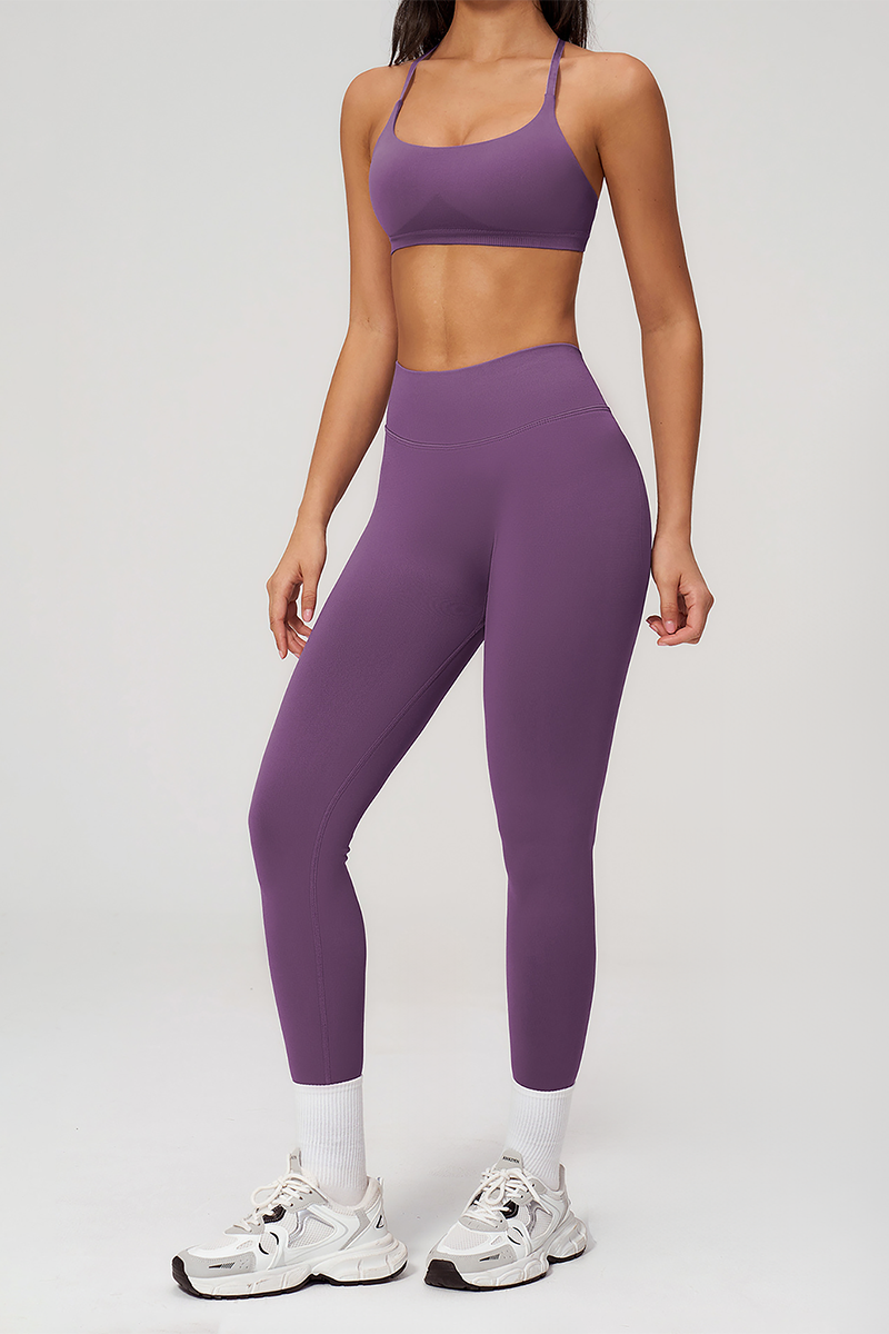 Wholesale Seamless Cross-Back Sports Bra & High-Waist Leggings Set – Naked-Feel Yoga 2-Piece