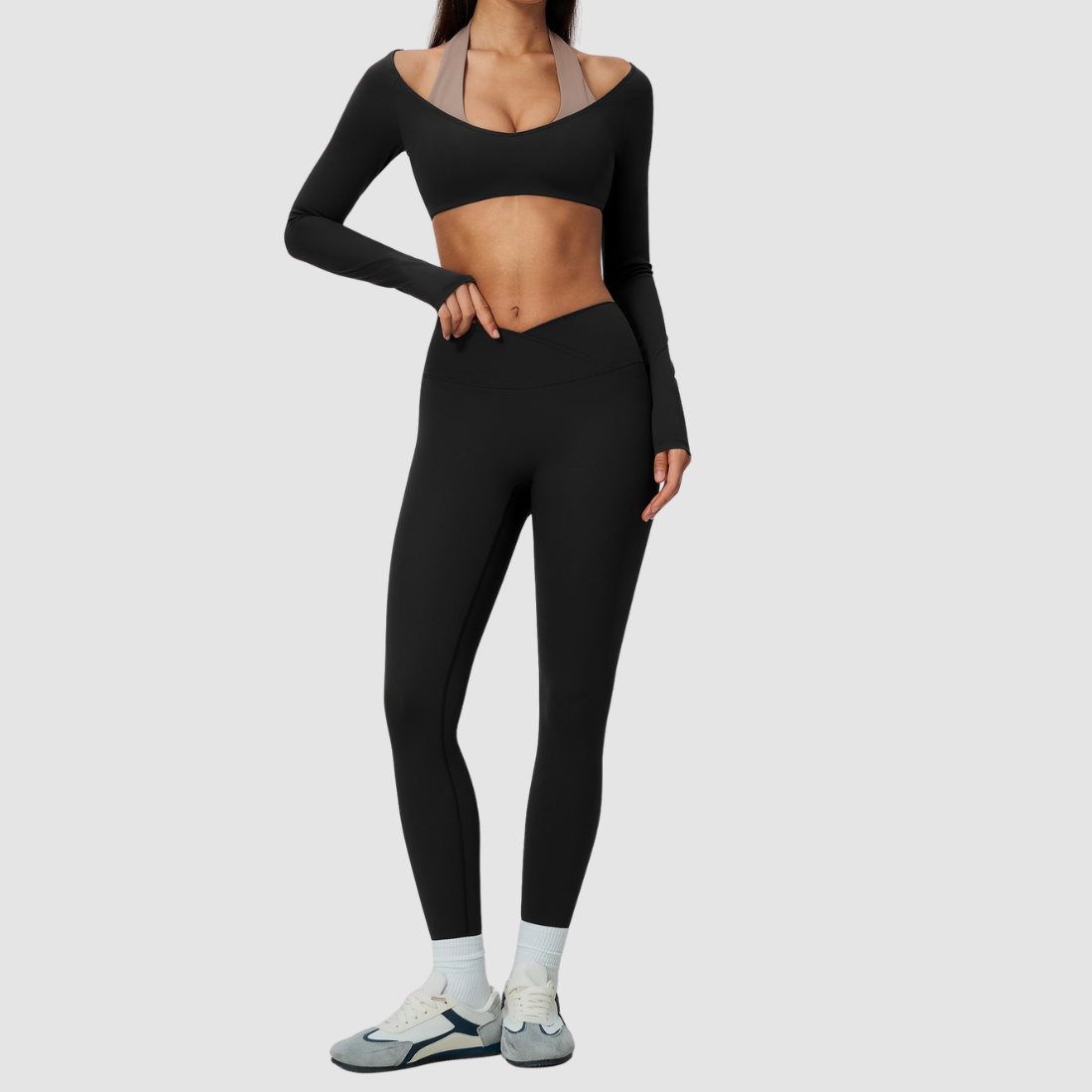 Wholesale Women's Brushed Long-Sleeve Top + Leggings Sports Set
