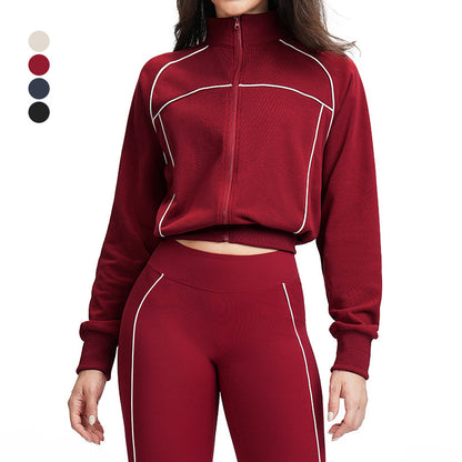 Color-blocked loose-fitting zip-up jacket