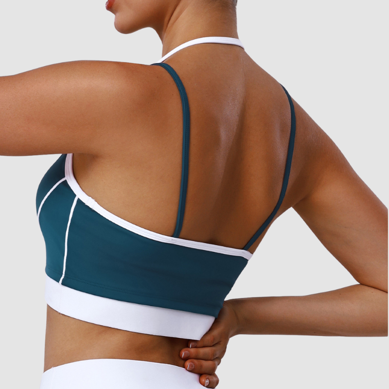 Wholesale Backless Color-Blocked Halter Sports Bra