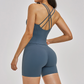 Wholesale yoga tank top with bra pads+high waisted shorts 2-piece set