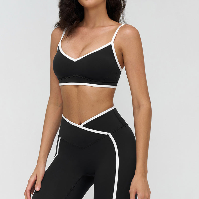 Women's Contrast Color Thin Strap Sports Bra