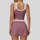 Two-piece contrasting sports tank top + A-line skirt