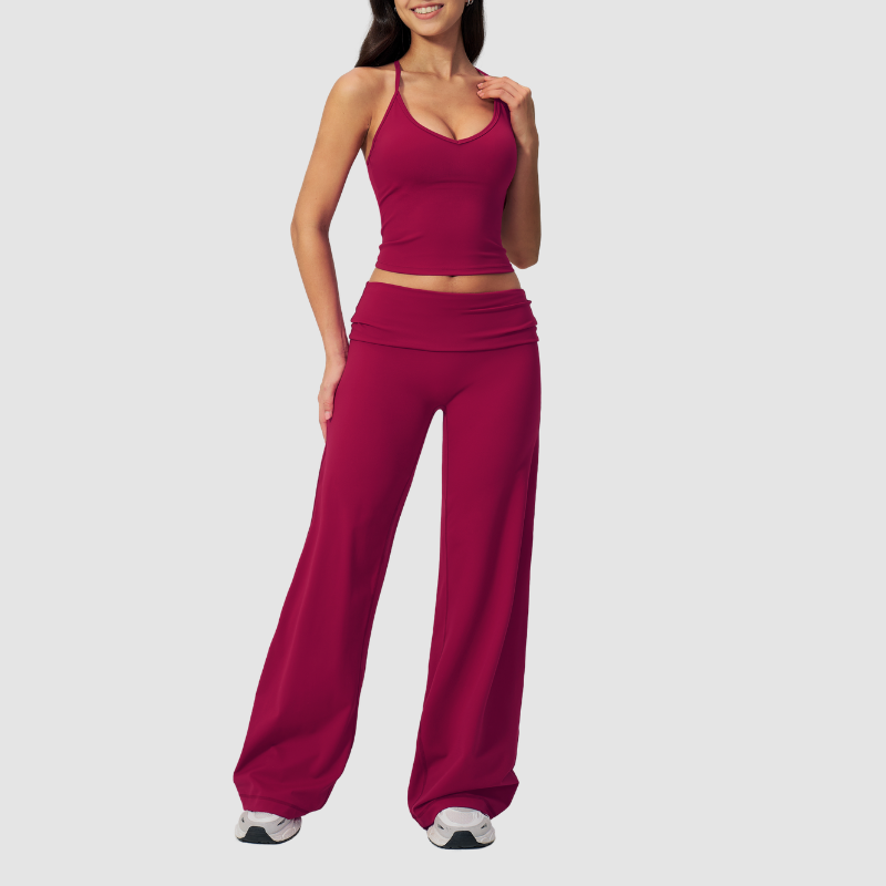 Wholesale Breathable Tank Top& Fold-up High Waist Flare Leggings Set