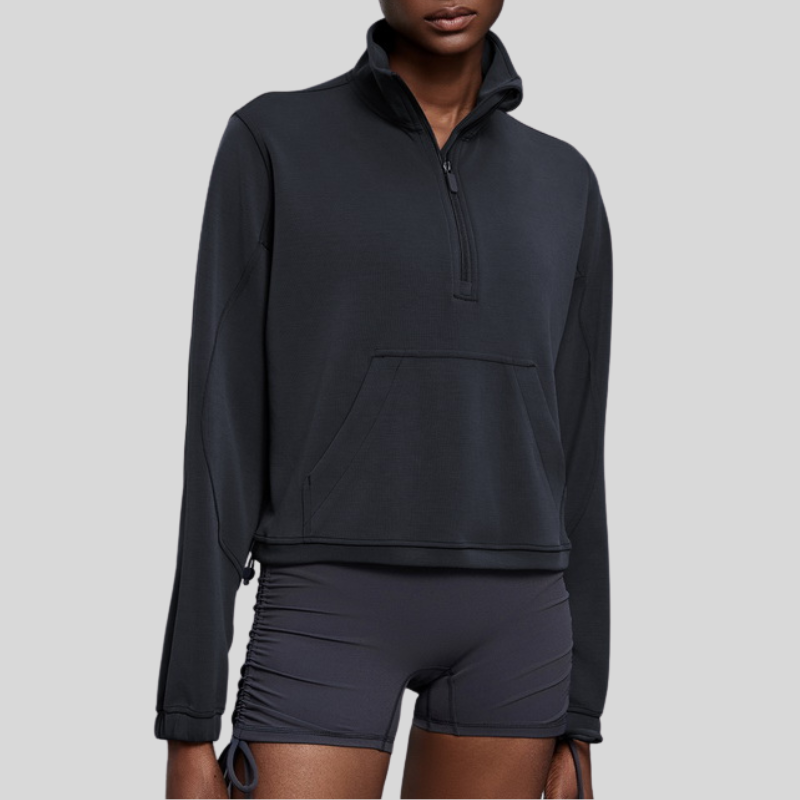 Half-zip stand collar drawstring sports top