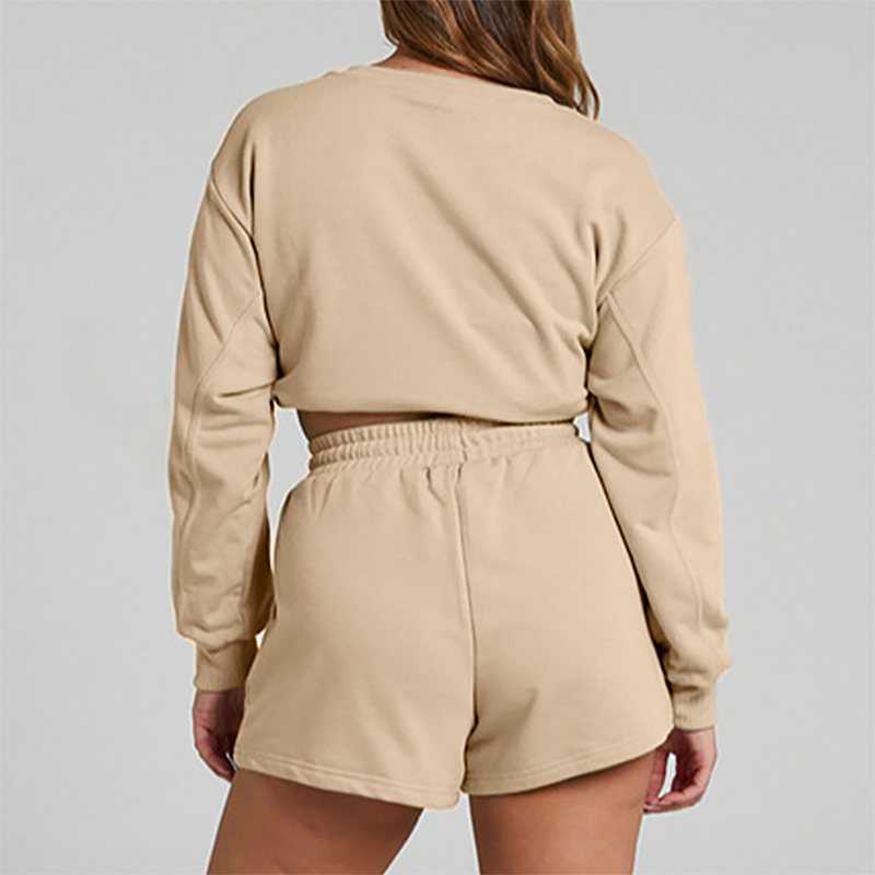 Wholesale solid color long sleeved sweatshirt+shorts set