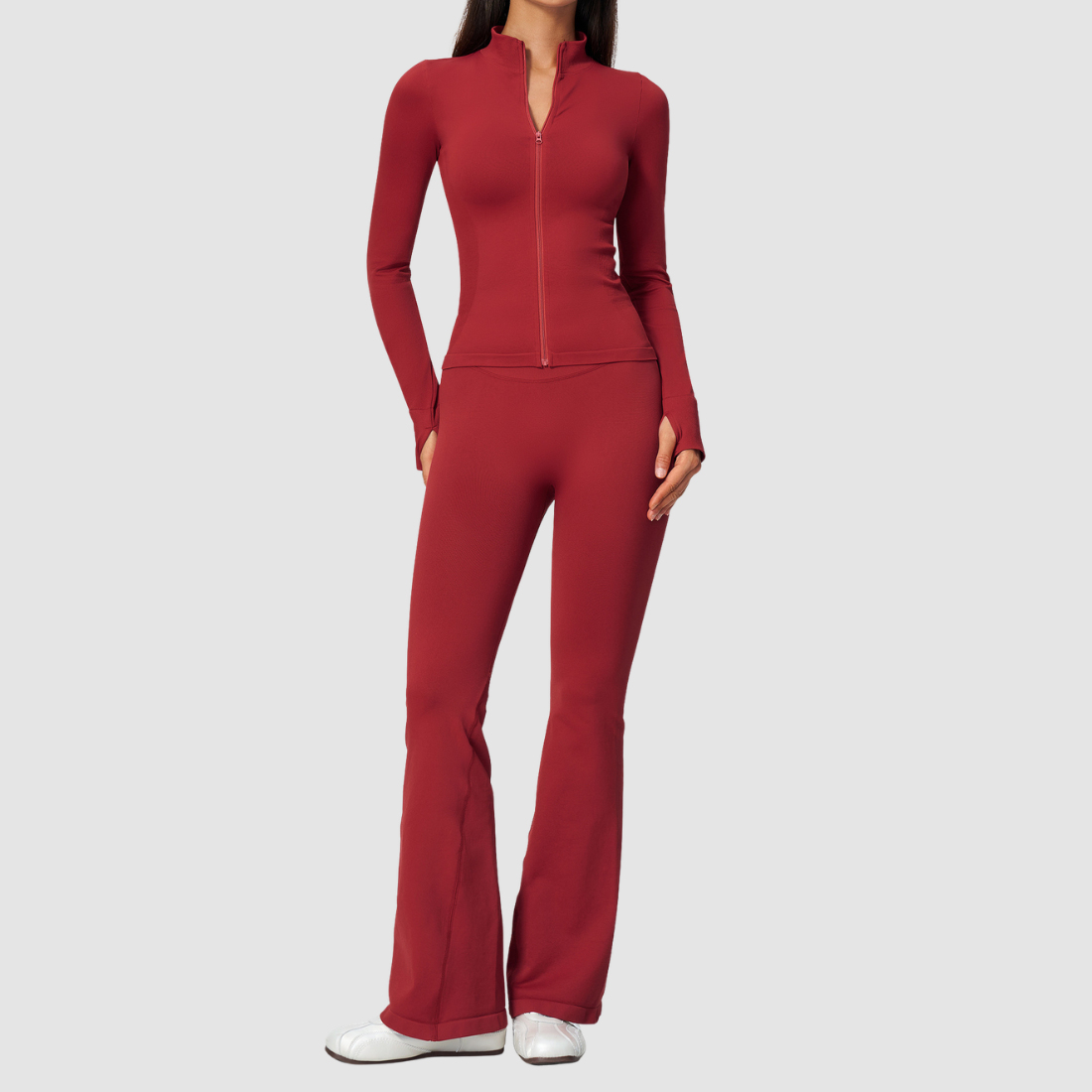 Wholesale Women's Zip-Front Jacket & Flared Yoga Pants Set